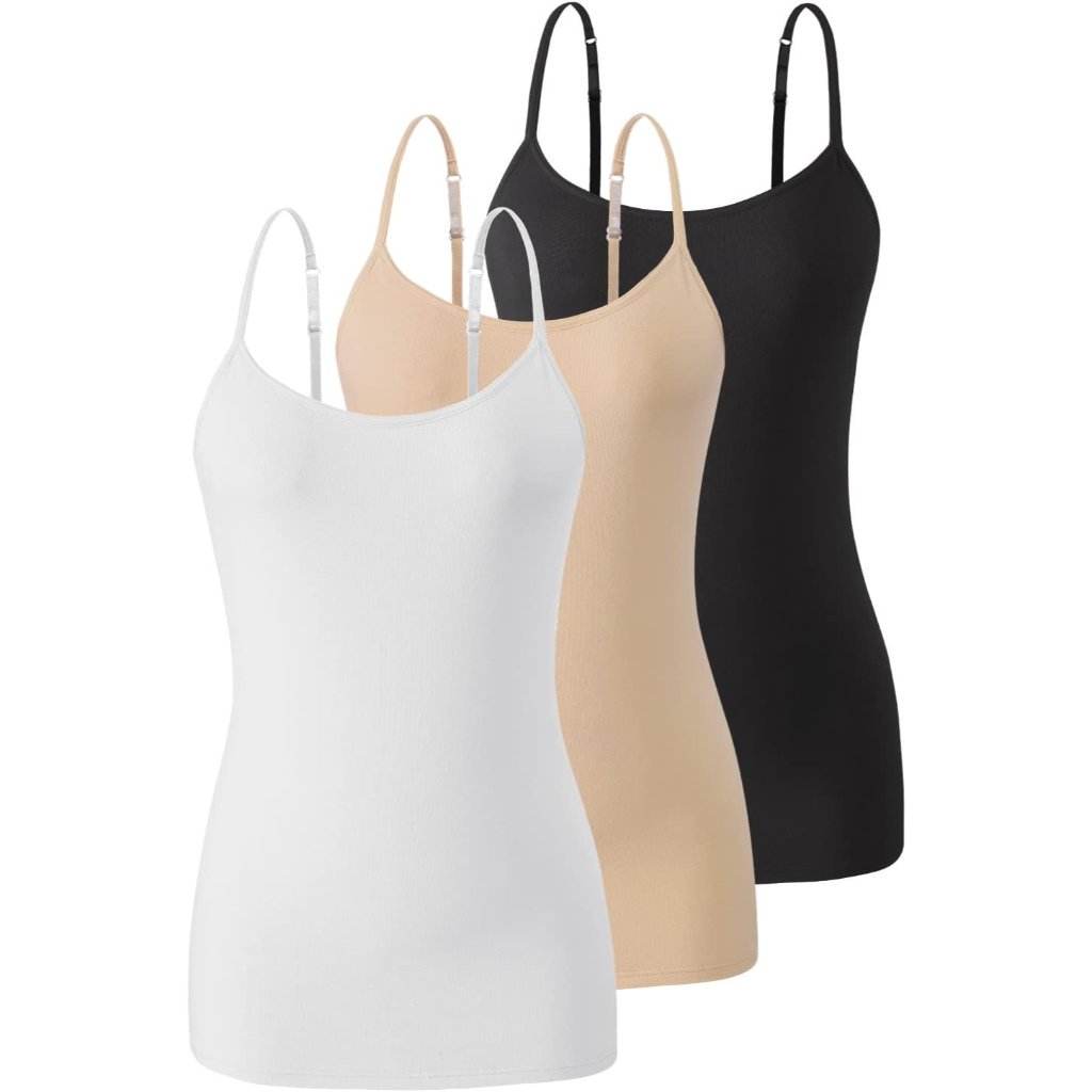 3 Pack Camisole Tops For Women Built In Bra Adjustable Strap Soft Cotton Undersh